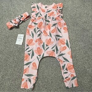 NOR Pink and Coral Floral Ruffled One-Piece with Headband